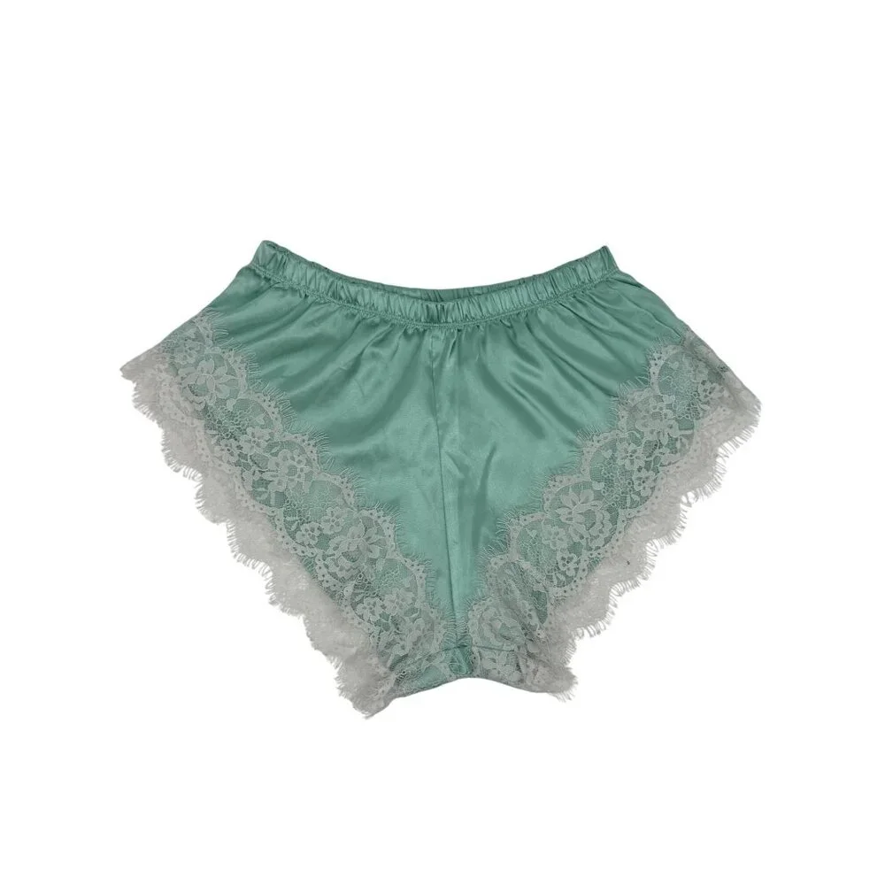 Y2K Croquette Mint French Cut Satin Lace Lounge Shorts Booty PJs Vintage - Picture 11 of 14